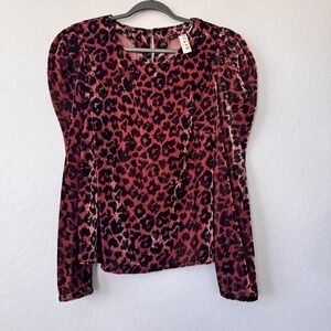 DOLAN Left Coast Anthro Medium Collection Velvet Leopard Print Puff Sleeve Top